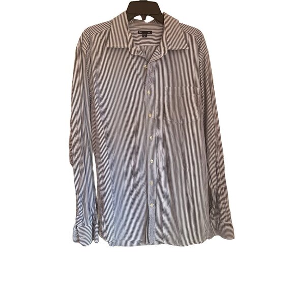Gap Blue & White Striped Button-Up Long-Sleeve Shirt XL Mens Classic Fit Cotton - Picture 1 of 5